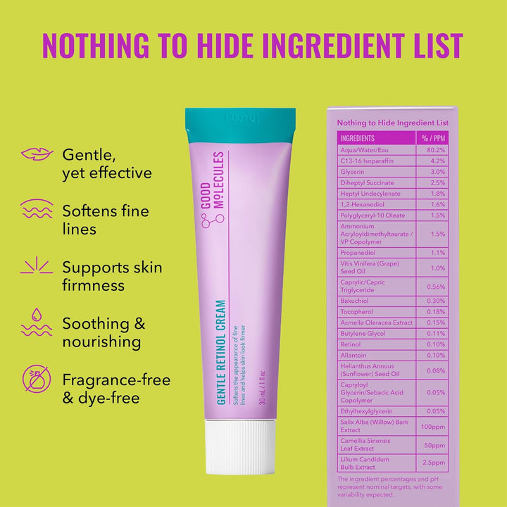 Gentle Retinol Cream, Retinol Night Cream for Face, 1 Fl Oz