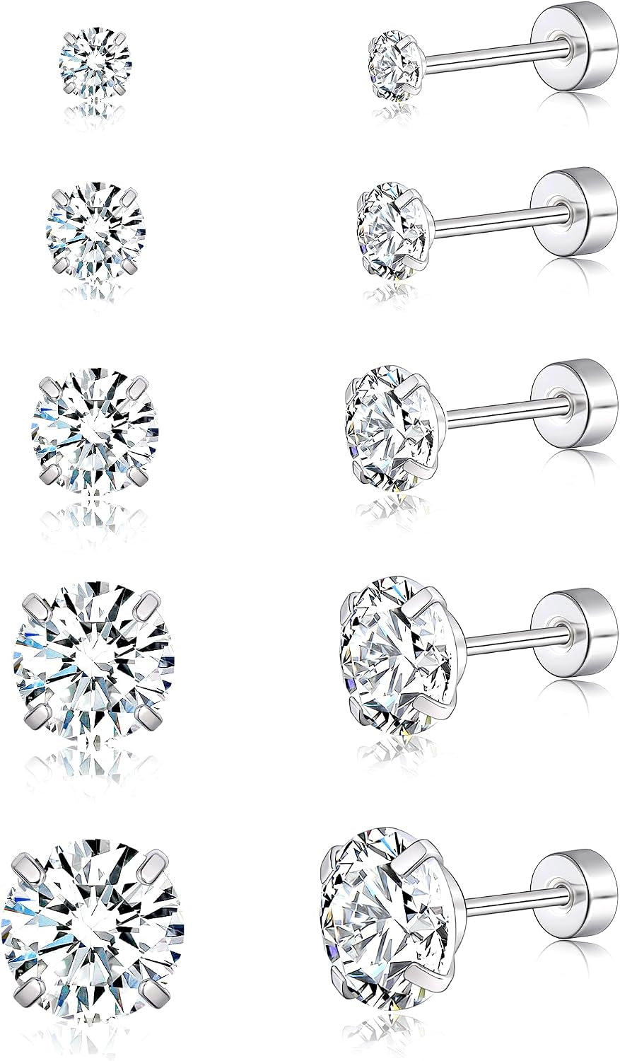 5 Pairs 14K Gold Plated Stud Earrings for Women, Hypoallergenic Earring Sets for Multiple Piercing, Premium Cubic Zirconia Studs Earrings for Women - Clear CZ