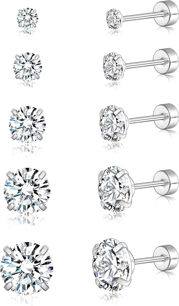 5 Pairs 14K Gold Plated Stud Earrings for Women, Hypoallergenic Earring Sets for Multiple Piercing, Premium Cubic Zirconia Studs Earrings for Women - Clear CZ